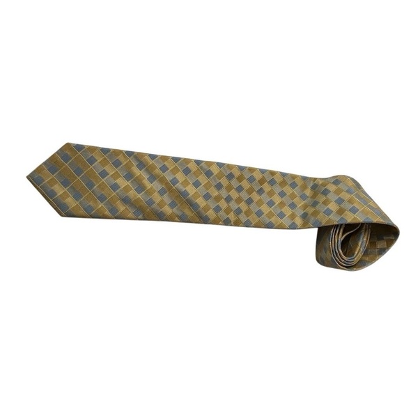 Haggard Men's Silk Necktie Blue Gold Silver Checkered Handmade Designer Tie - Picture 7 of 10